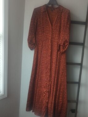 I.N.C Long Sleeve Rust Print Maxi Dress
